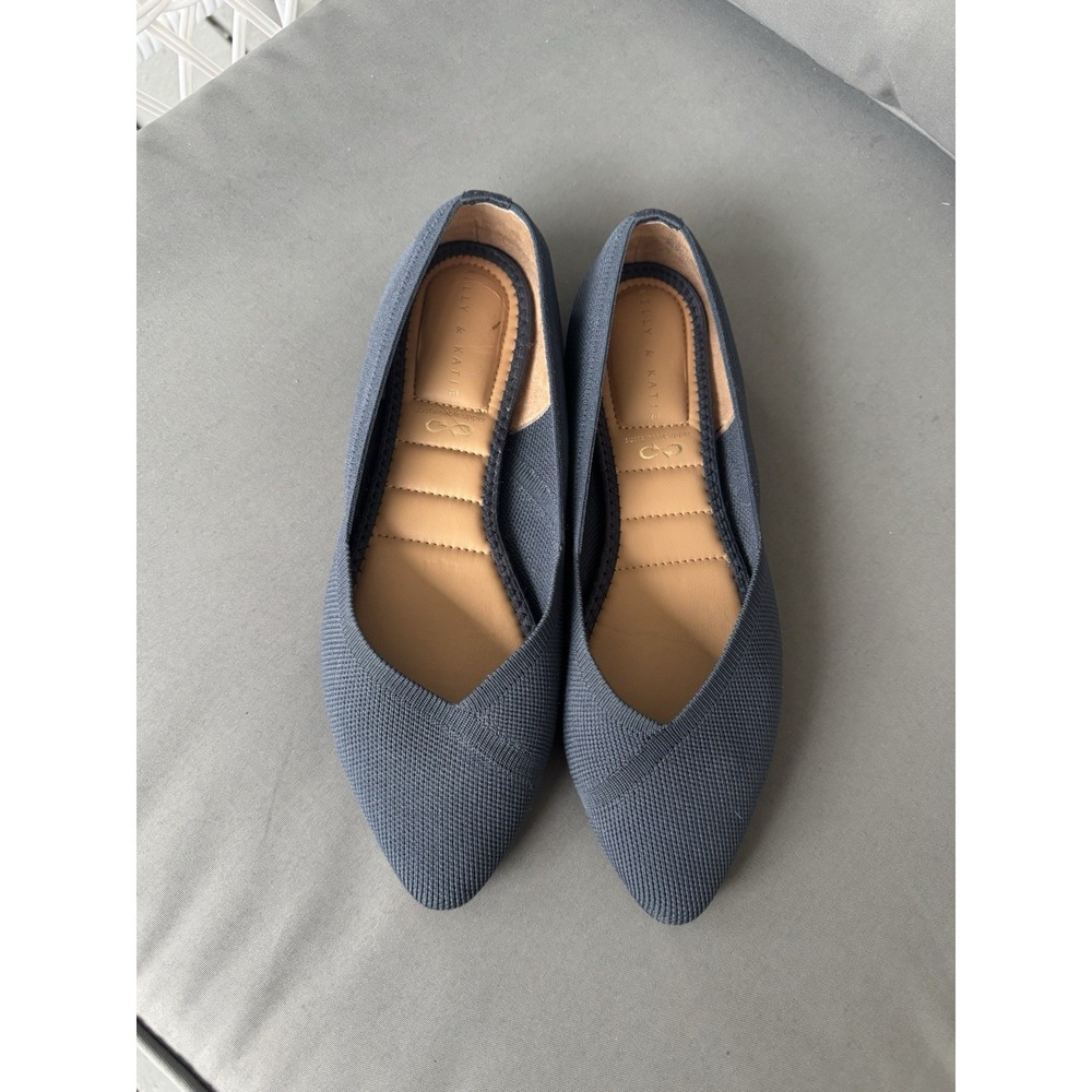 Kelly & Katie Jayde Blue Knit Flats Pointed Toe SlipOn Shoes Sustainable Upper 7